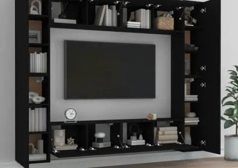 Set dulap TV, 8 piese, negru, lemn prelucrat - 3/5
