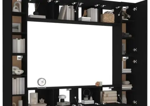 Set dulap TV, 8 piese, negru, lemn prelucrat - 4/5