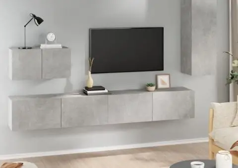 Set dulap TV, 4 piese, gri beton, lemn prelucrat - 1/5