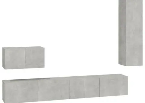 Set dulap TV, 4 piese, gri beton, lemn prelucrat - 2/5