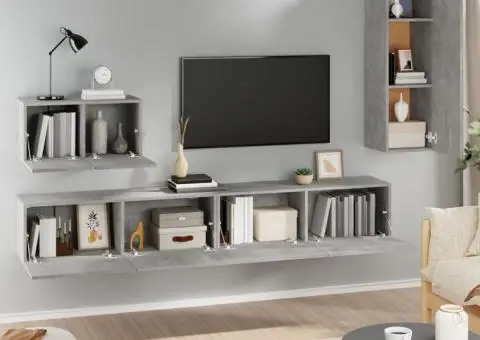 Set dulap TV, 4 piese, gri beton, lemn prelucrat - 3/5