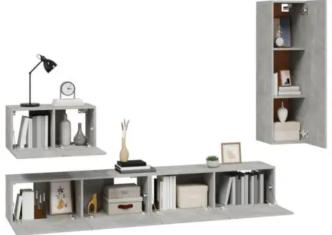 Set dulap TV, 4 piese, gri beton, lemn prelucrat - 4/5