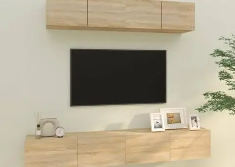 Set dulap TV, 4 piese, stejar sonoma, lemn prelucrat - 1/5