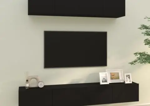 Set dulap TV, 4 piese, negru, lemn prelucrat - 1/5