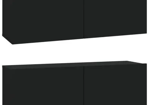 Set dulap TV, 4 piese, negru, lemn prelucrat - 3/5