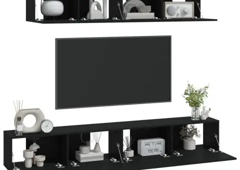 Set dulap TV, 4 piese, negru, lemn prelucrat - 5/5