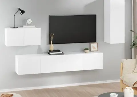 Set dulap TV, 4 piese, alb, lemn prelucrat - 1/5