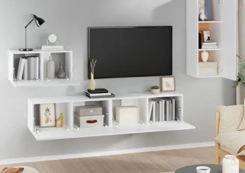 Set dulap TV, 4 piese, alb, lemn prelucrat - 3/5