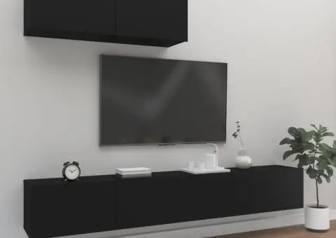 Set dulapuri TV, 3 piese, negru, lemn prelucrat - 1/5