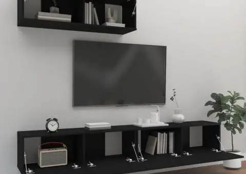 Set dulapuri TV, 3 piese, negru, lemn prelucrat - 3/5