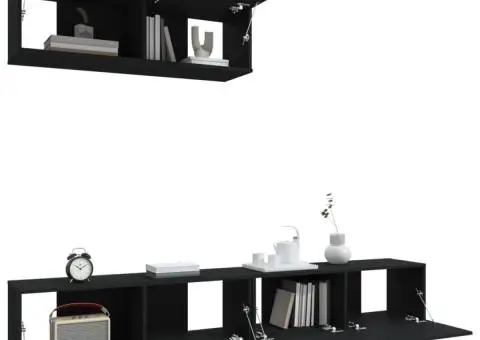 Set dulapuri TV, 3 piese, negru, lemn prelucrat - 4/5