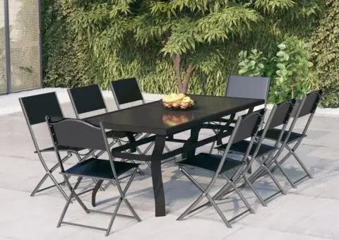 Set de servit masa pentru grădină, 9 piese, gri și negru - 1/5