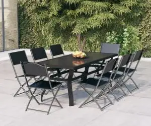 vidaXL Set de servit masa pentru grădină, 9 piese, gri și negru