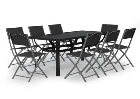 Set de servit masa pentru grădină, 9 piese, gri și negru - 2/5