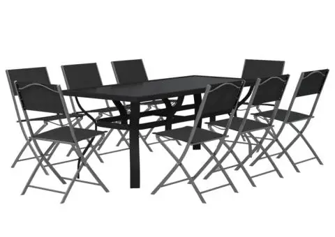 Set de servit masa pentru grădină, 9 piese, gri și negru - 3/5
