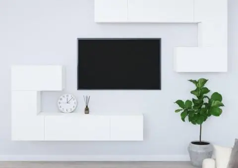 Dulap TV montat pe perete, alb, lemn prelucrat - 1/5