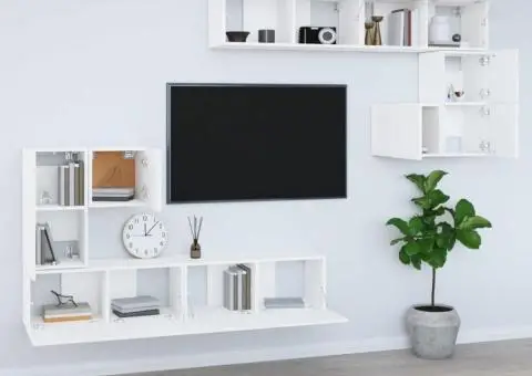 Dulap TV montat pe perete, alb, lemn prelucrat - 3/5