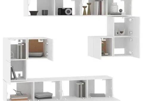 Dulap TV montat pe perete, alb, lemn prelucrat - 4/5