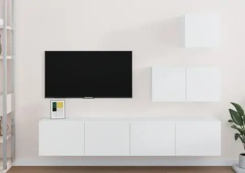 Set dulap TV, 4 piese, alb, lemn prelucrat - 1/5