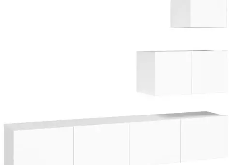 Set dulap TV, 4 piese, alb, lemn prelucrat - 2/5