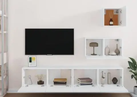 Set dulap TV, 4 piese, alb, lemn prelucrat - 3/5