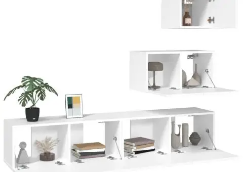 Set dulap TV, 4 piese, alb, lemn prelucrat - 4/5