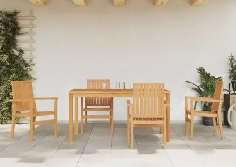 Set masă pentru grădină, lemn masiv de tec, 5 piese - 1/5