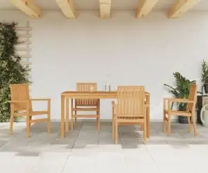vidaXL Set masă pentru grădină, lemn masiv de tec, 5 piese