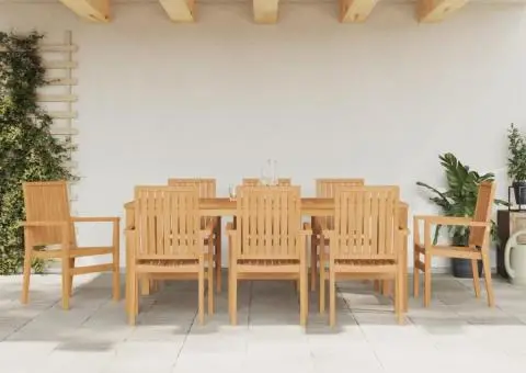 Set mobilier de grădină, 9 piese, lemn masiv de tec - 1/5