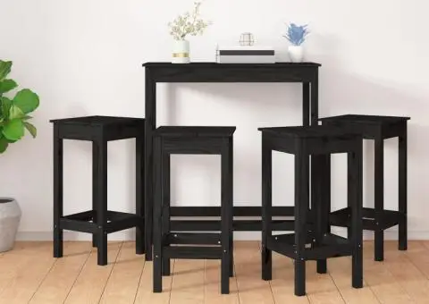 Set mobilier de bar, 5 piese, negru, lemn masiv de pin - 1/5
