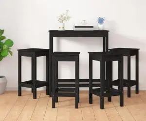 vidaXL Set mobilier de bar, 5 piese, negru, lemn masiv de pin