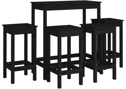 Set mobilier de bar, 5 piese, negru, lemn masiv de pin - 2/5