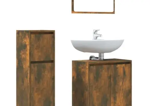 Set mobilier de baie, 3 piese, stejar fumuriu, lemn prelucrat - 2/5