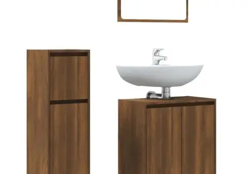 Set mobilier de baie, 3 piese, stejar maro, lemn prelucrat - 2/5