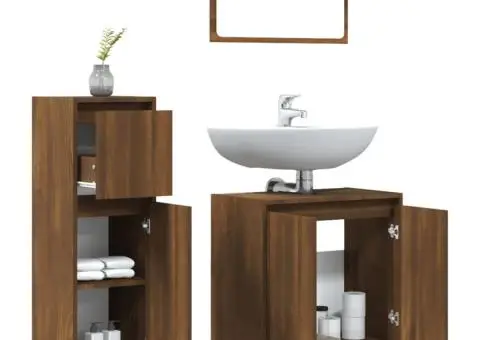 Set mobilier de baie, 3 piese, stejar maro, lemn prelucrat - 4/5