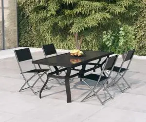 vidaXL Set de servit masa pentru grădină, 5 piese, gri și negru