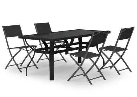 Set de servit masa pentru grădină, 5 piese, gri și negru - 2/5