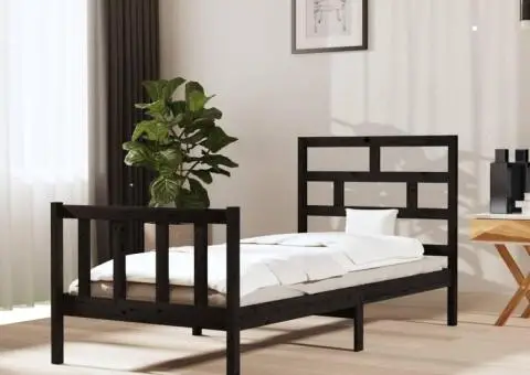 Cadru de pat, 100x200 cm, negru, lemn masiv de pin - 1/5