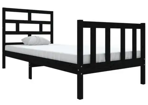 Cadru de pat, 100x200 cm, negru, lemn masiv de pin - 2/5