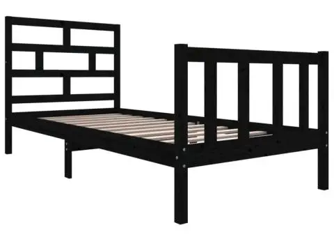 Cadru de pat, 100x200 cm, negru, lemn masiv de pin - 3/5