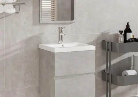 Dulap de baie cu oglindă, gri beton, lemn prelucrat - 1/5