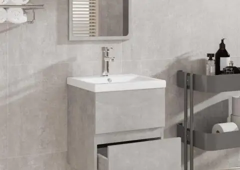 Dulap de baie cu oglindă, gri beton, lemn prelucrat - 3/5