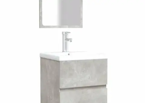 Dulap de baie cu oglindă, gri beton, lemn prelucrat - 4/5