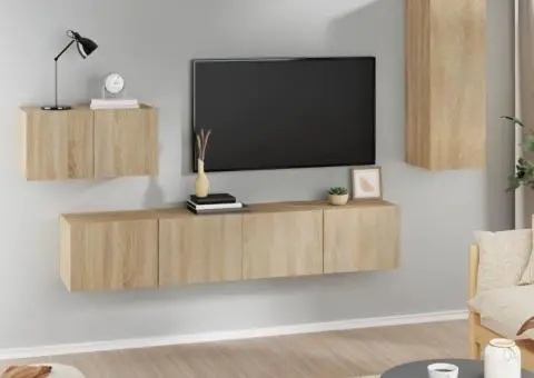 Set dulap TV, 4 piese, stejar sonoma, lemn prelucrat - 1/5