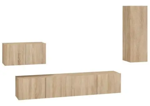 Set dulap TV, 4 piese, stejar sonoma, lemn prelucrat - 2/5