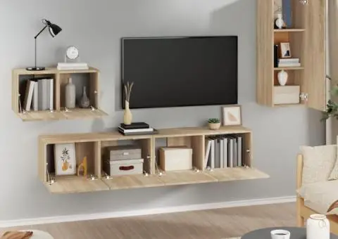 Set dulap TV, 4 piese, stejar sonoma, lemn prelucrat - 3/5