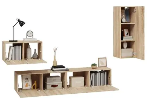 Set dulap TV, 4 piese, stejar sonoma, lemn prelucrat - 4/5