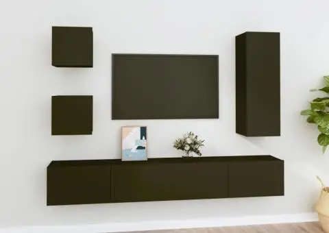 Set dulap TV, 5 piese, negru, lemn prelucrat - 1/5