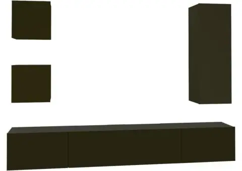 Set dulap TV, 5 piese, negru, lemn prelucrat - 2/5