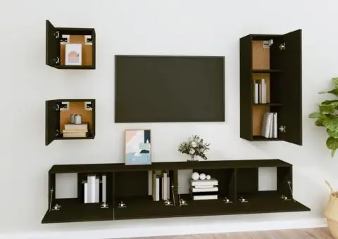 Set dulap TV, 5 piese, negru, lemn prelucrat - 3/5
